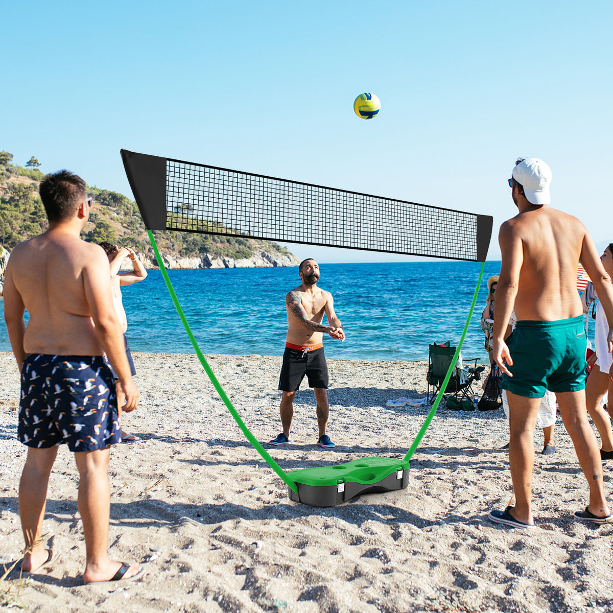 All-In-One Portable Badminton Net Set with Storage Base-Green