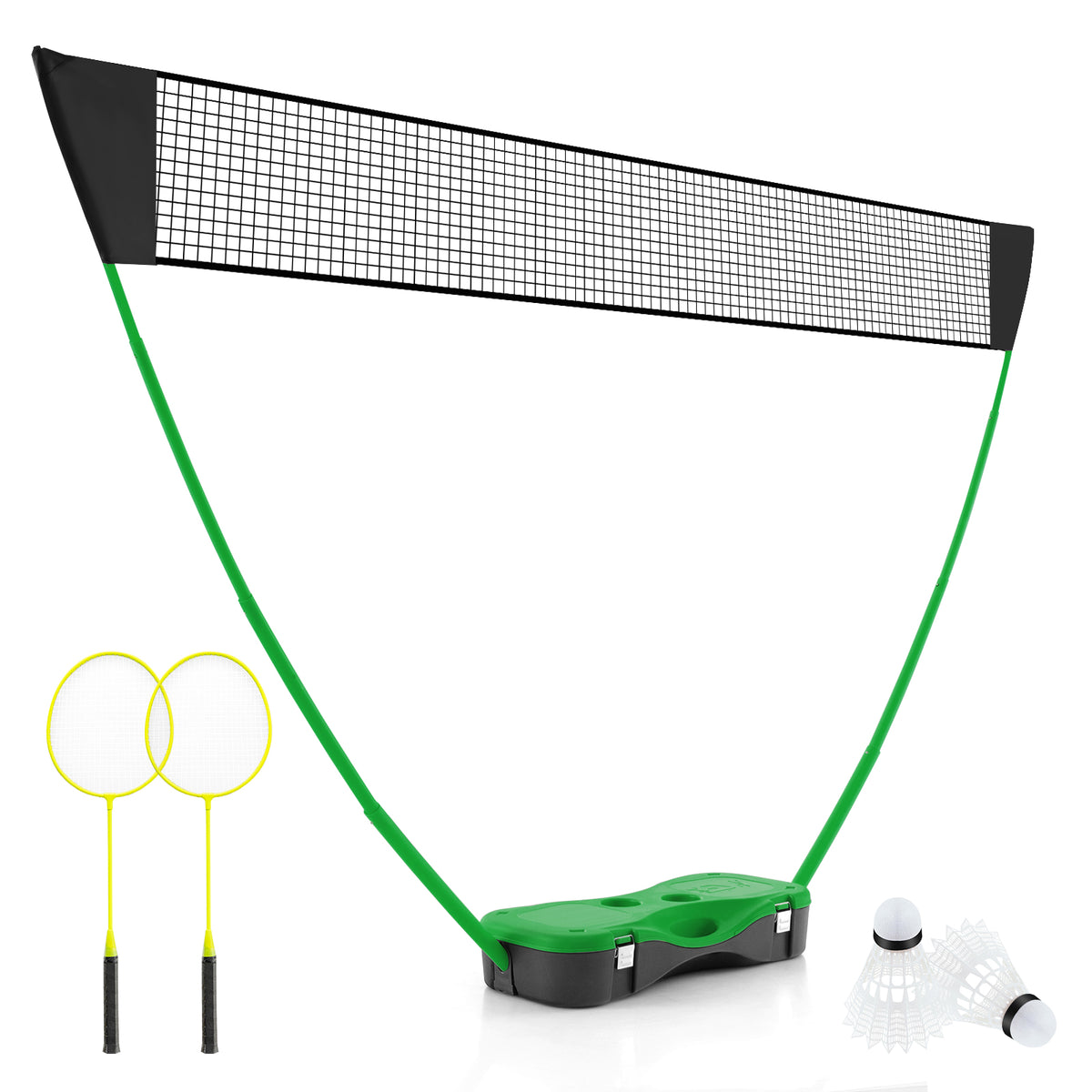 All-In-One Portable Badminton Net Set with Storage Base-Green