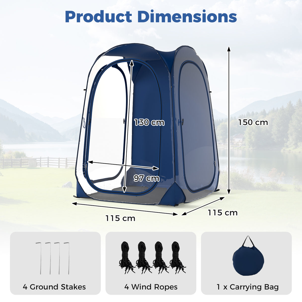 All-Weather Clear PVC Bubble Tent with Sealed Floor-Blue