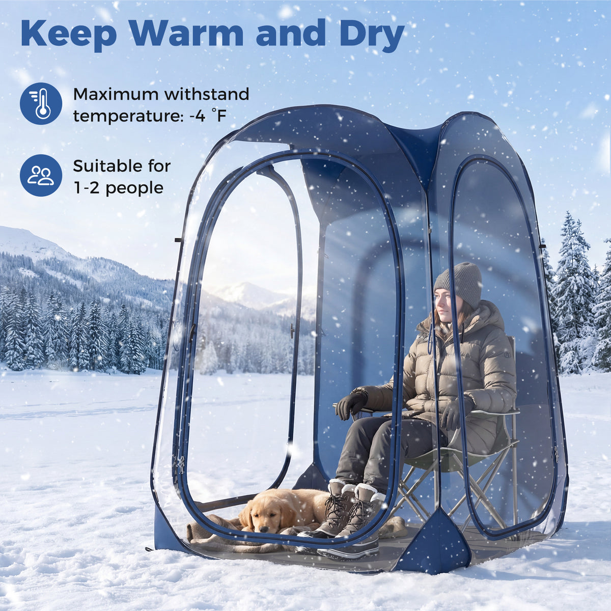 All-Weather Clear PVC Bubble Tent with Sealed Floor-Blue