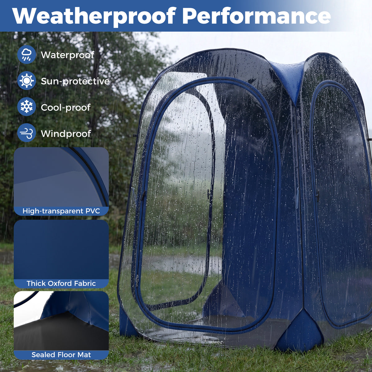 All-Weather Clear PVC Bubble Tent with Sealed Floor-Blue