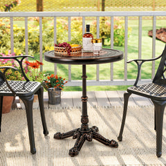 Round Patio Cast Aluminum Dining Table with Carved Texture-Bronze