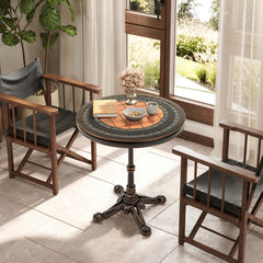 Round Patio Cast Aluminum Dining Table with Carved Texture-Bronze