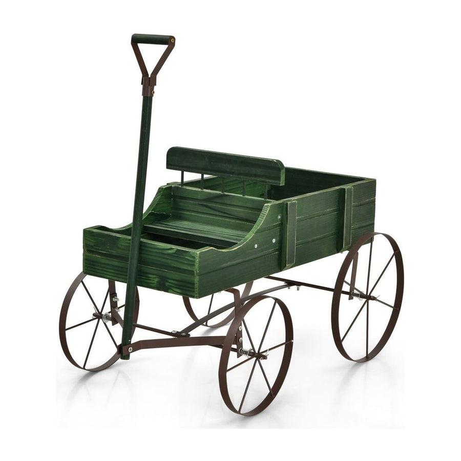 Amish Styled Wagon Plant Stand with Wheels-Green