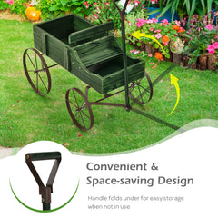 Amish Styled Wagon Plant Stand with Wheels-Green