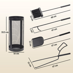 Outsunny 5-Piece Fireplace Tools Set with Mesh Basket, Indoor Outdoor Fireside Accessories for Fireplaces, Fire Pits, Black