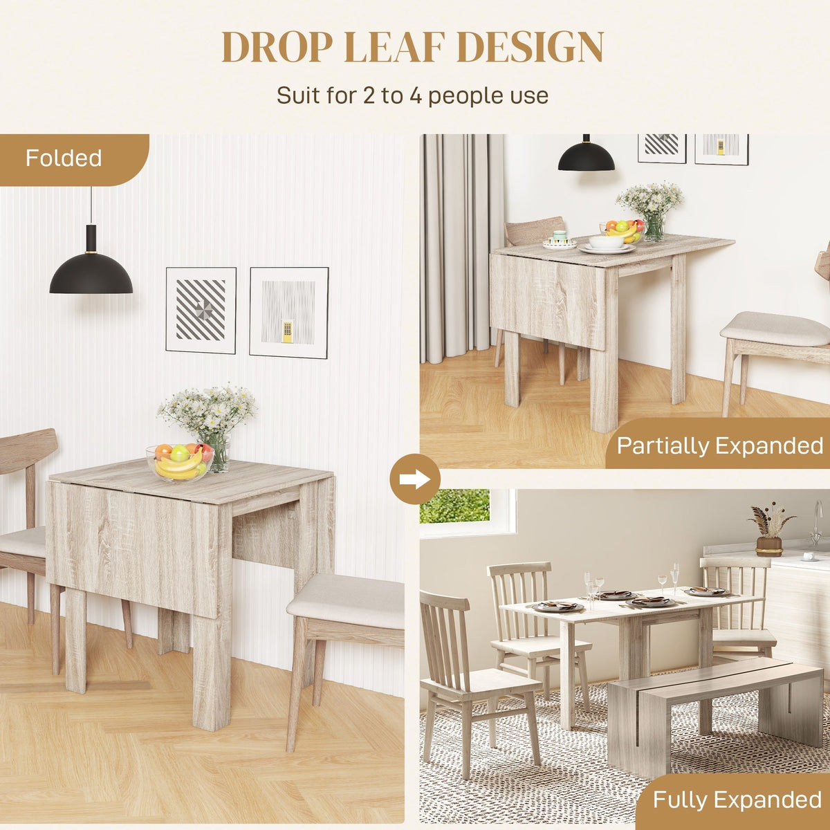 HOMCOM Four-Seater Drop Leaf Dining Table - Wood Effect