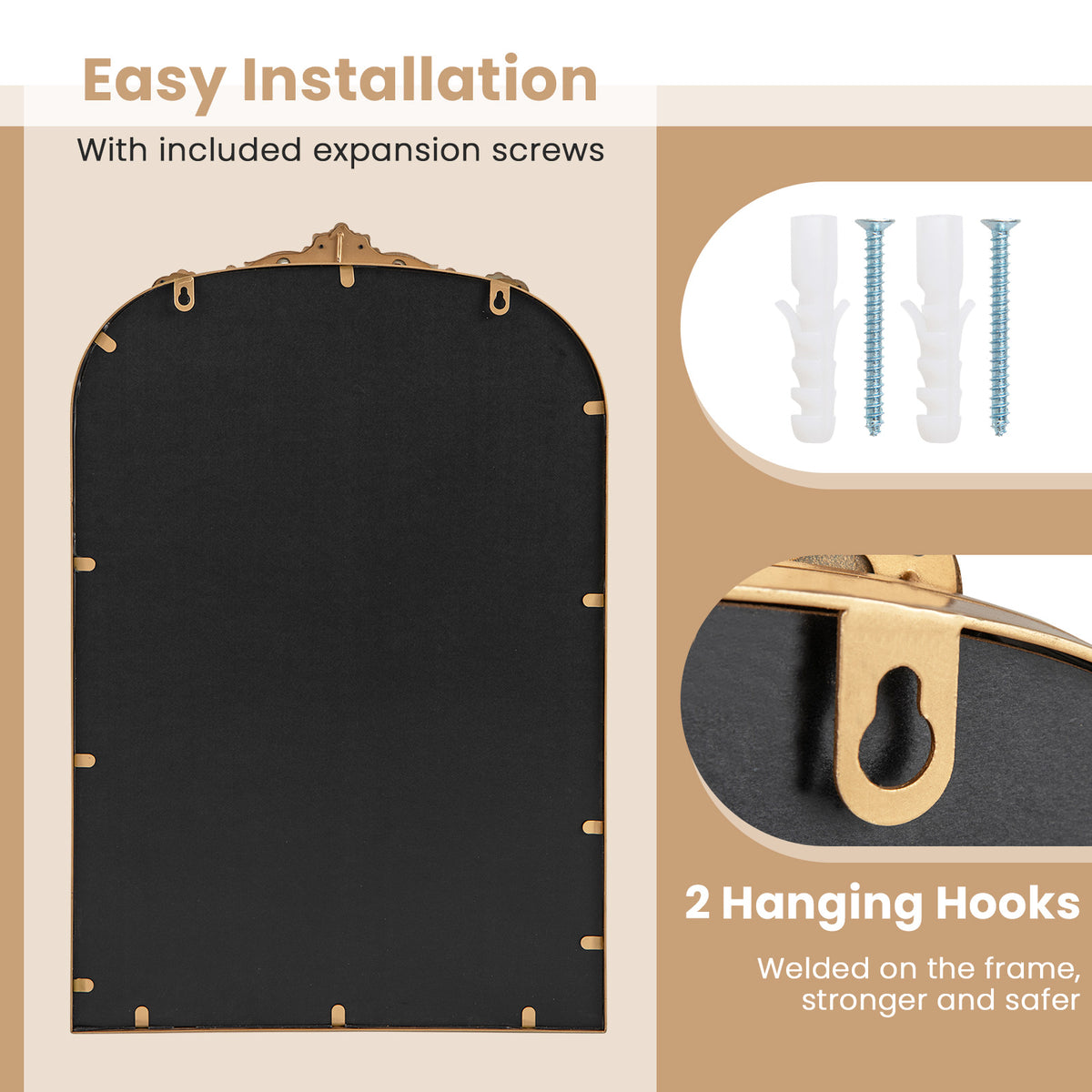 Antiqued Gold Wall Mirror with Baroque Ornate Frame-S