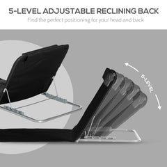 Outsunny Set of 2 Foldable Garden Beach Chair Mat Lightweight Outdoor Sun Lounger Seats Adjustable Back Metal Frame PE Fabric Head Pillow w/ Carry Bag, Black