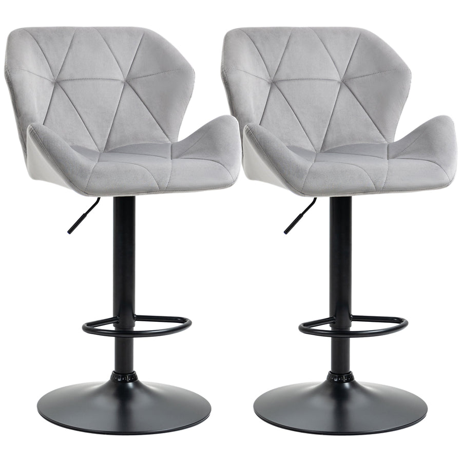 HOMCOM Bar Stools Set Of 2, Luxurious Velvet-Touch Barstools with Metal Frame Footrest Round Base Triangle Indenting Moulded