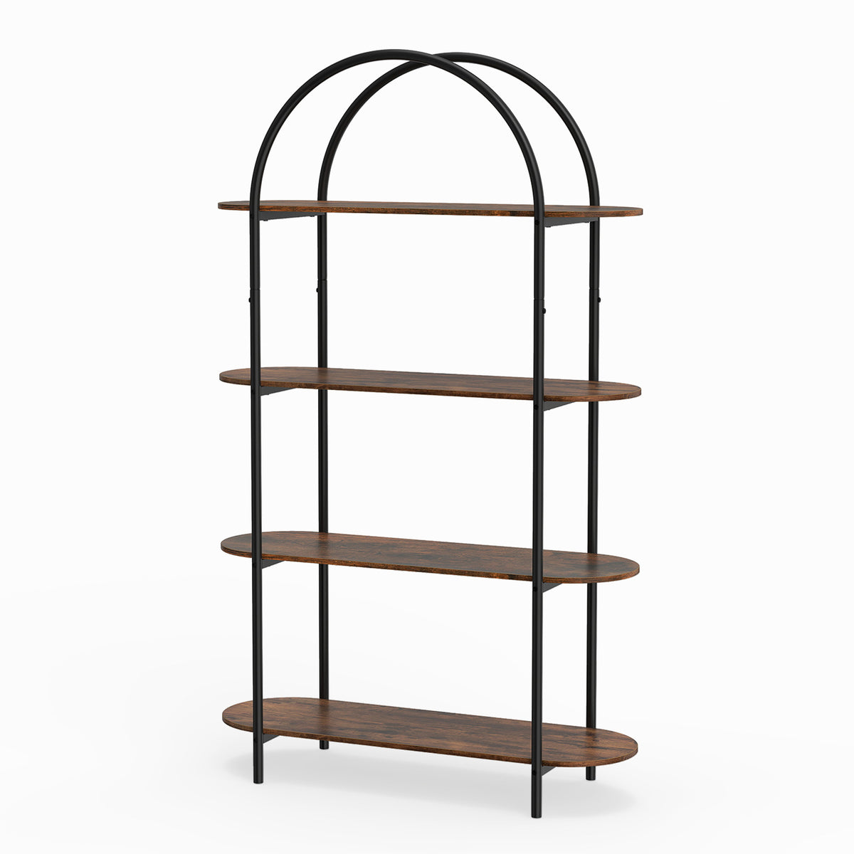 Arched Bookshelf 4-Tier Industrial Open Bookcase with Sturdy Metal Frame-Brown