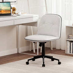 Armless Home Office Desk Chair with Adjustable Height and Smooth Rolling Wheels-White