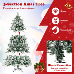 Pre-Lit Snow Flocked Christmas Tree with Warm-White LED Lights-6 ft
