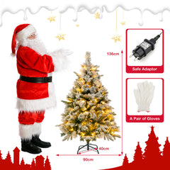 Pre-Lit Snow Flocked Christmas Tree with Warm-White LED Lights-4.5 ft