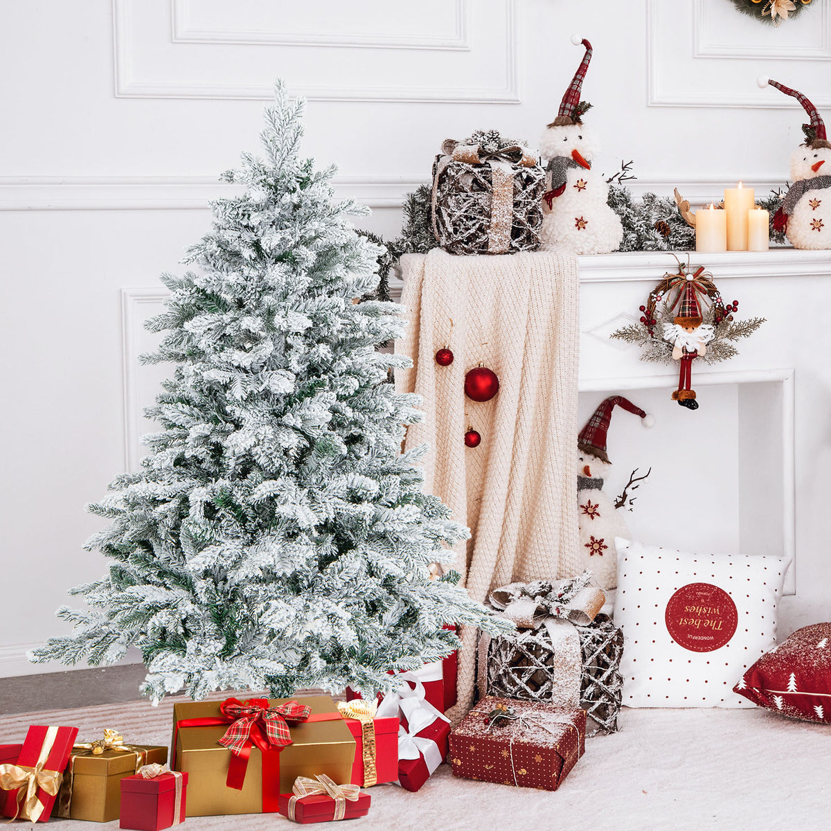 Artificial Xmas Tree Flocked Christmas Tree with Branch Tips-S