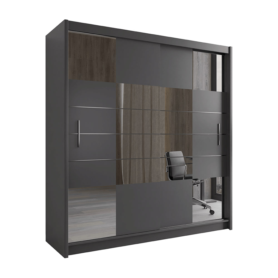 Graphite Mirrored Sliding Door Wardrobe 203cm – LEIGHTON