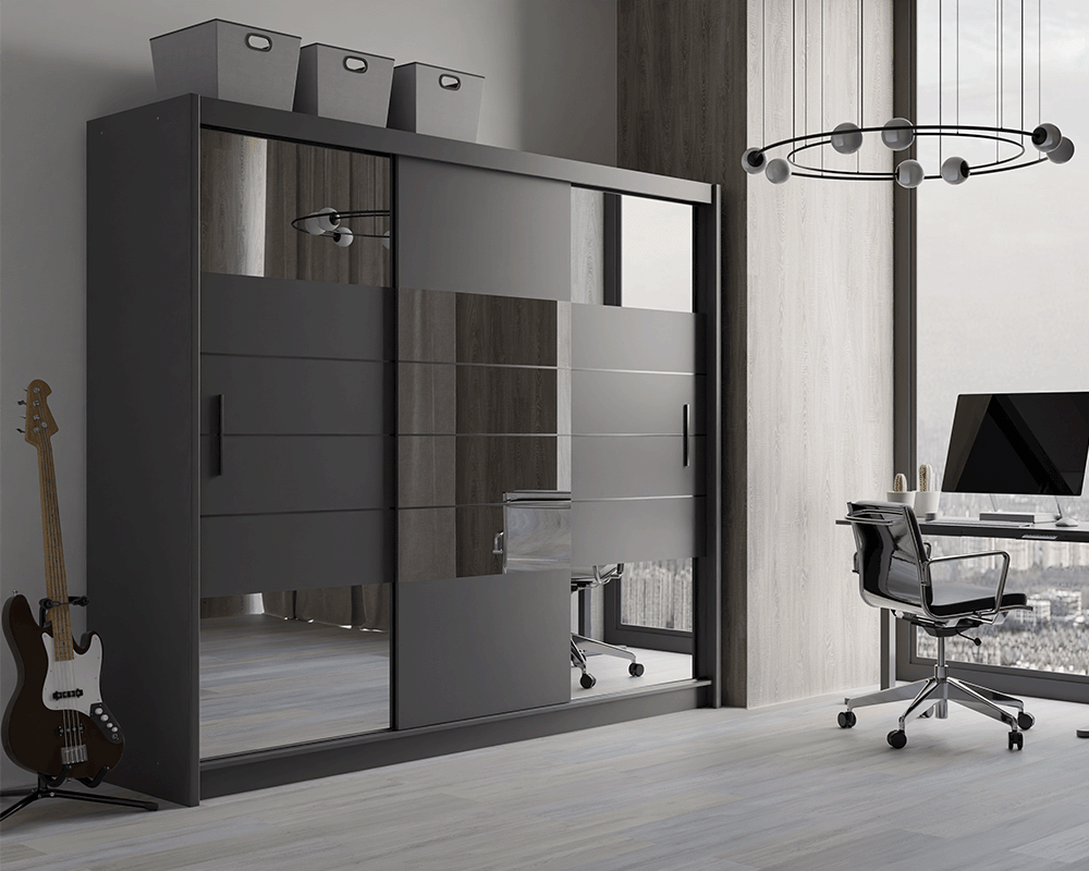 Graphite Mirrored Sliding Door Wardrobe 250cm – LEIGHTON