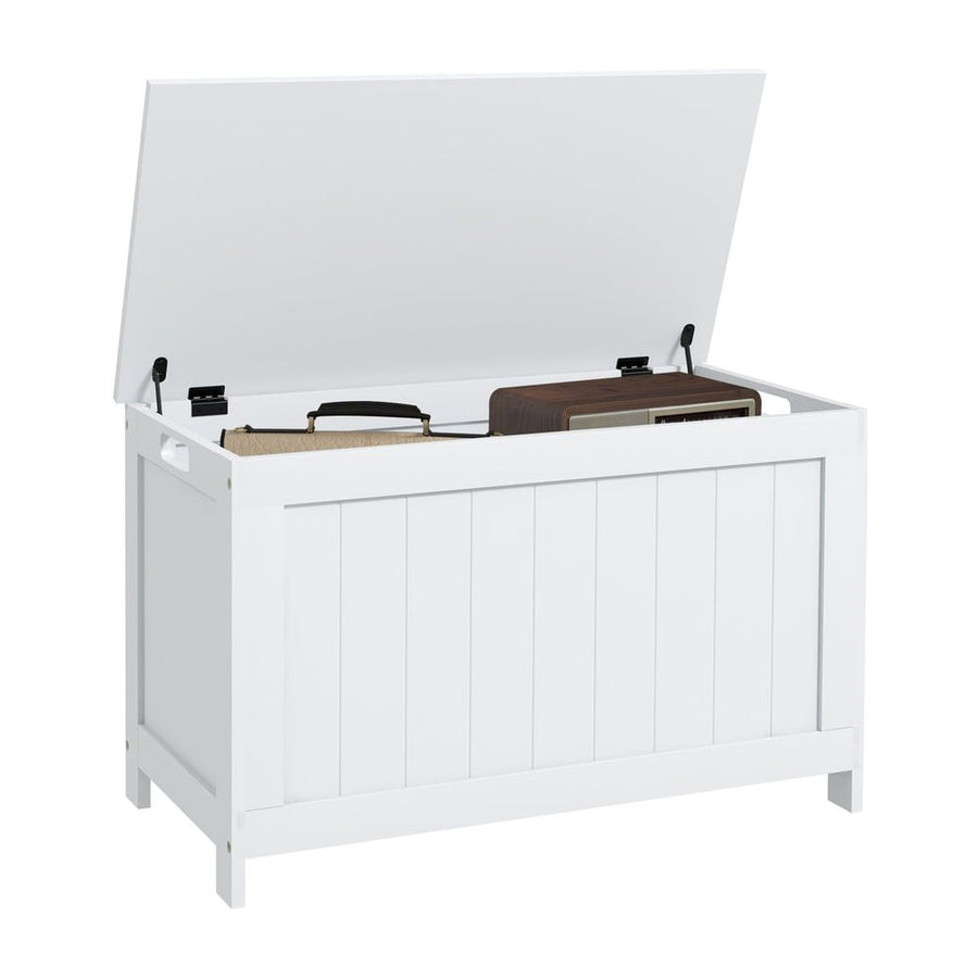 HOMCOM Storage Chest, Modern Storage Trunk with 2 Safety Hinges and Cut-out Handles, Wooden Toy Box for Living Room