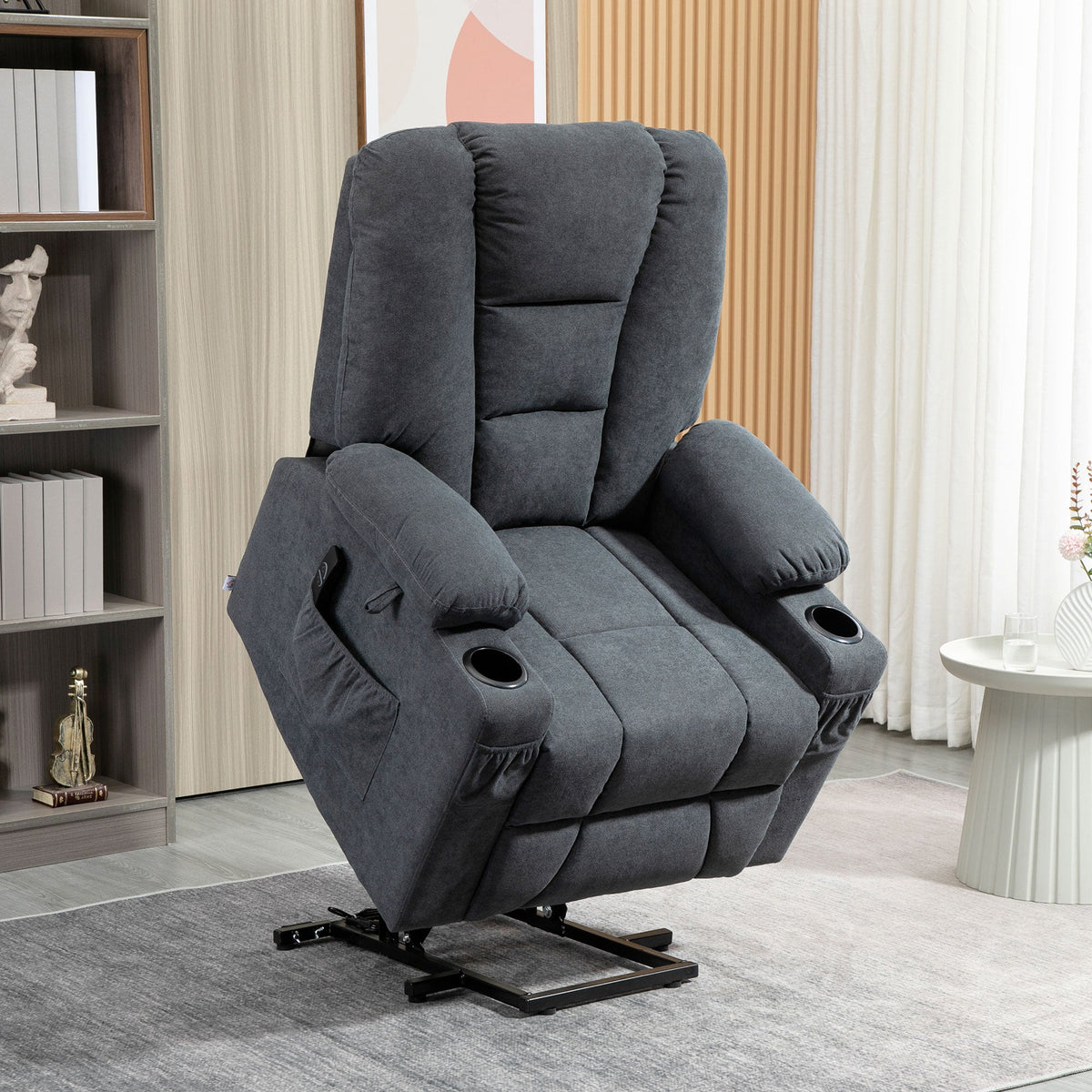 HOMCOM Electric Riser Recliner Armchairi1/4OE Oversized Chair with Cup Holder & Side Pockets for Elderly in Living Room, Charcoal Grey