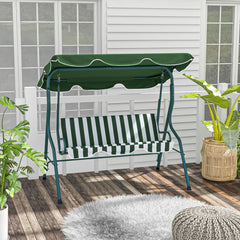 Outsunny 3 Seater Garden Swing Seat Chair Outdoor Bench with Adjustable Canopy and Metal Frame, Green Stripes - product image