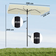 Outsunny 2 x 1.3m Garden Parasol Umbrella, Outdoor Market Table Umbrella with Ruffles & Aluminium Pole, Rectangular Tilting Parasol Sun Shade Canopy, Cream White