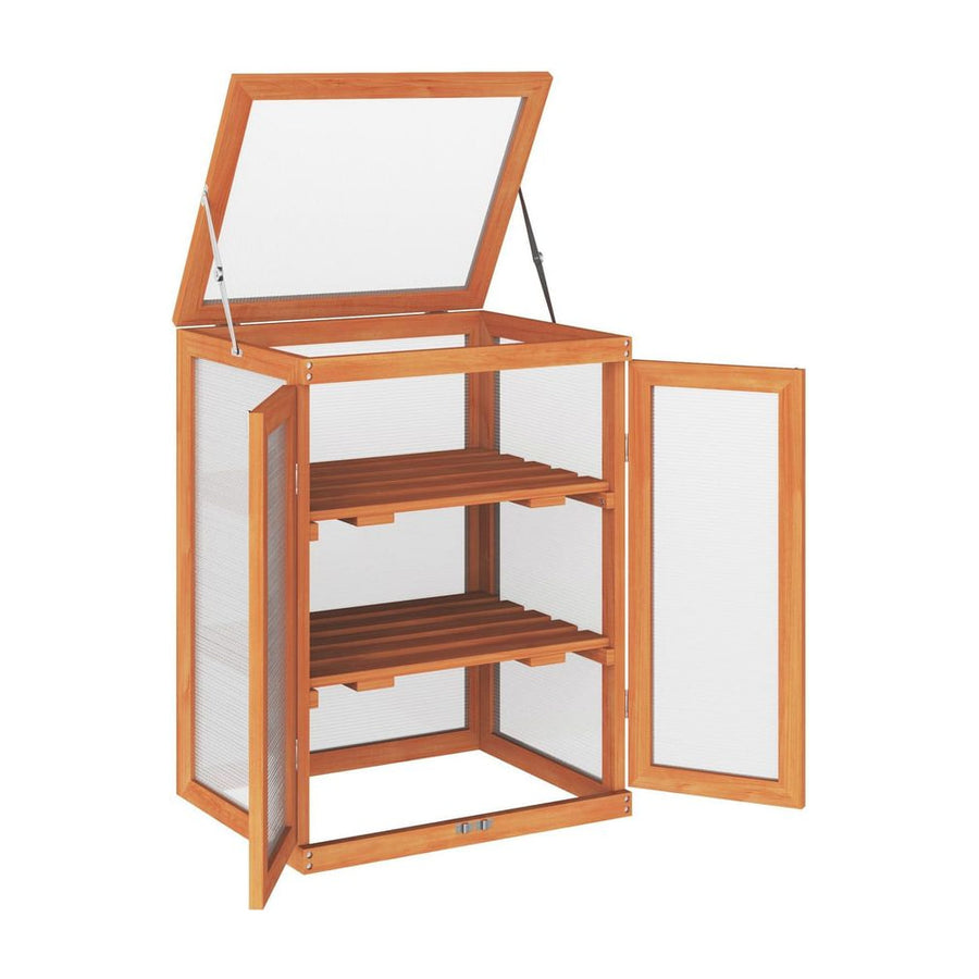 Outsunny 3-tier Wood Greenhouse Garden Polycarbonate Cold Frame Balcony Grow House w/ Storage Shelf for Plants, Flowers