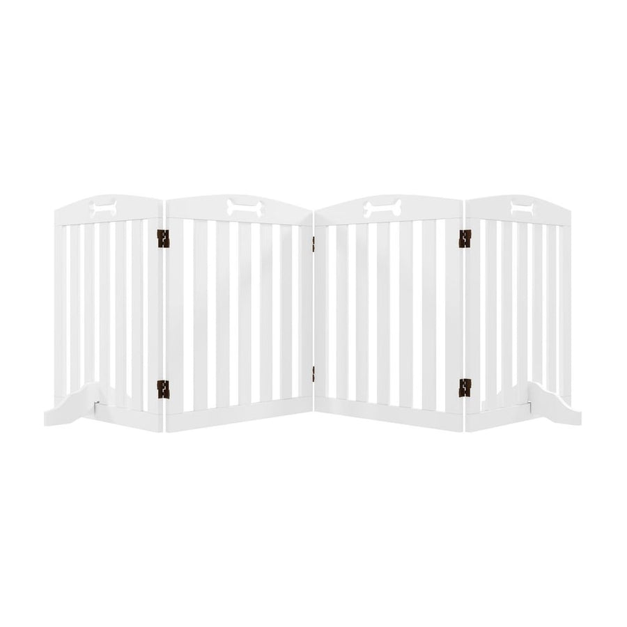 PawHut Wooden Dog Gate, Freestanding Pet Gate with Support Feet for Doorways, Hallways, Stairs, 207.5L x 61H cm, White