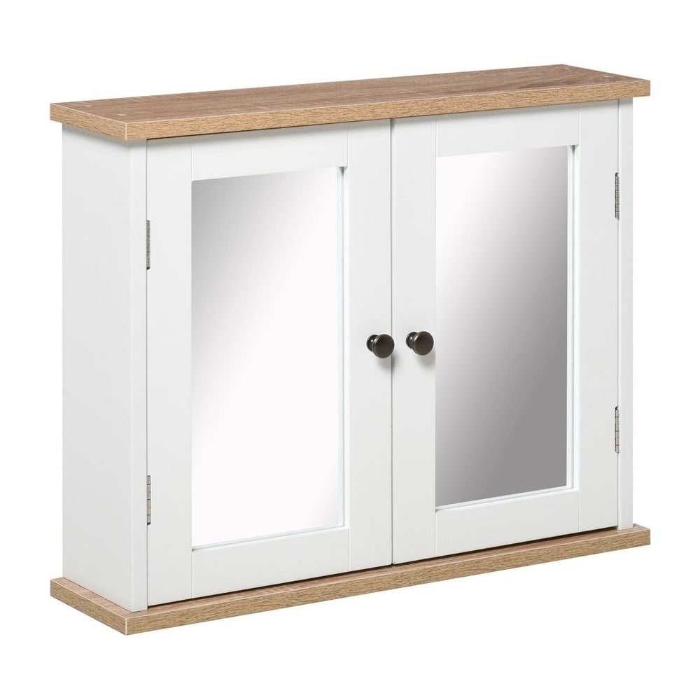 kleankin Bathroom Mirror Cabinet Wall Mounted Storage Cupboard with Double Door and Adjustable Shelf, White
