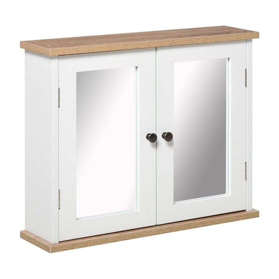kleankin Bathroom Mirror Cabinet Wall Mounted Storage Cupboard with Double Door and Adjustable Shelf, White