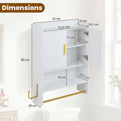 Bathroom Wall Cabinet with Open Shelves and Adjustable Shelf in White