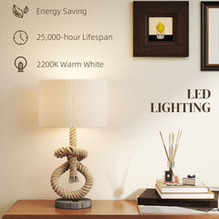 HOMCOM Nautical Table Lamps Set of 2 with USB Charging Port, Bedside Lamps for Bedroom Living Room, Warm White LED Bulb Included, with Hemp Rope, Natural