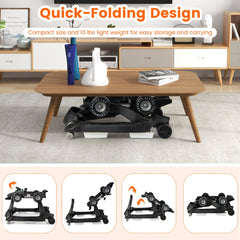 The black baby walker shown folded flat for storage