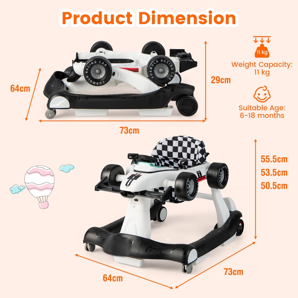 4-in-1 Baby Push Walker with Adjustable Height and Speed in White