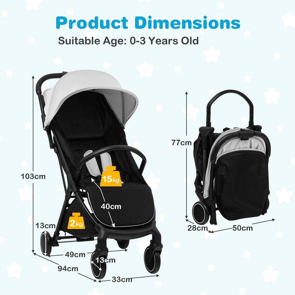 Lightweight Baby Stroller with Detachable Seat Cover in Grey