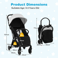 Lightweight Baby Stroller with Detachable Seat Cover in Grey