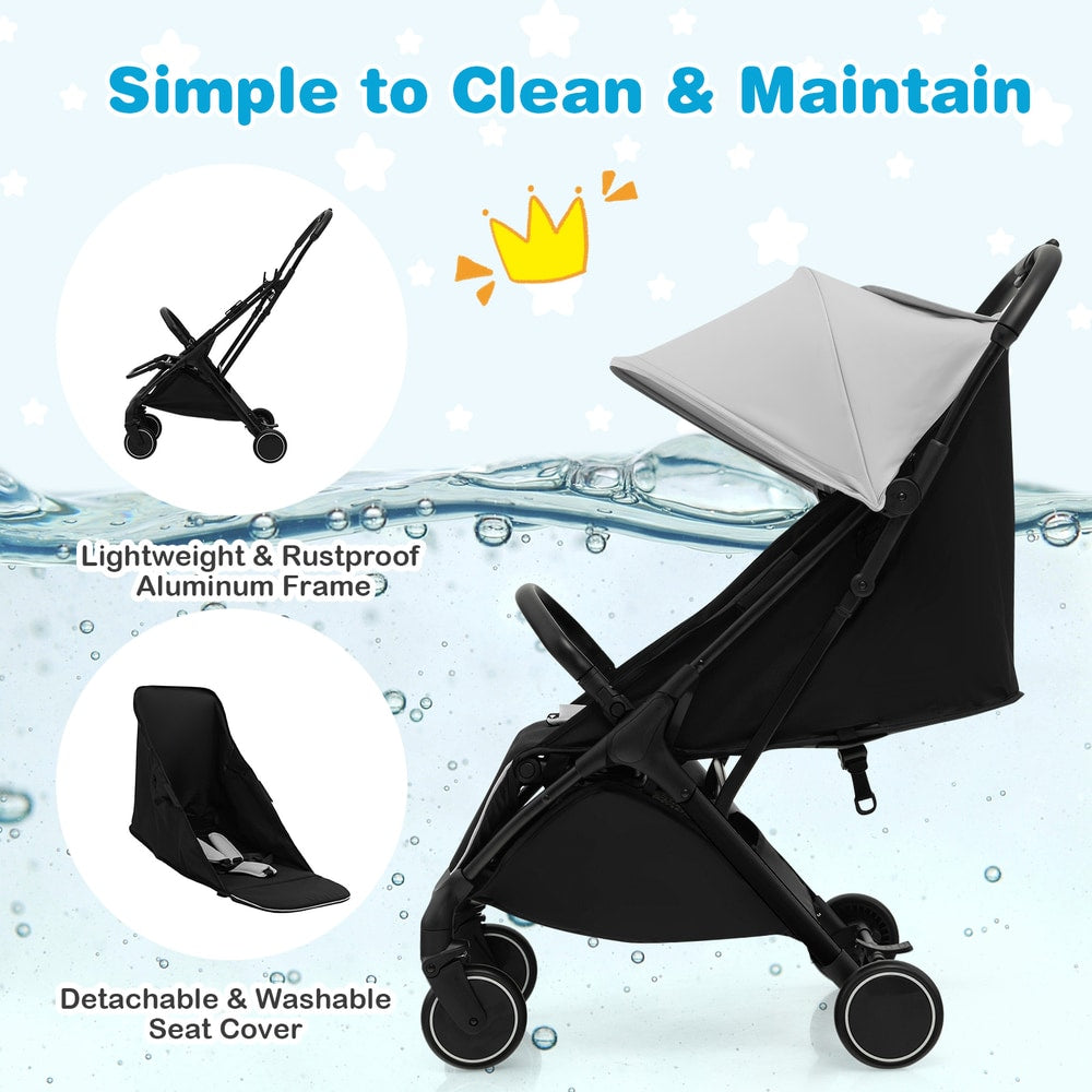 Lightweight Baby Stroller with Detachable Seat Cover in Grey