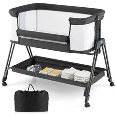 The bedside sleeper and its carry bag on the floor
