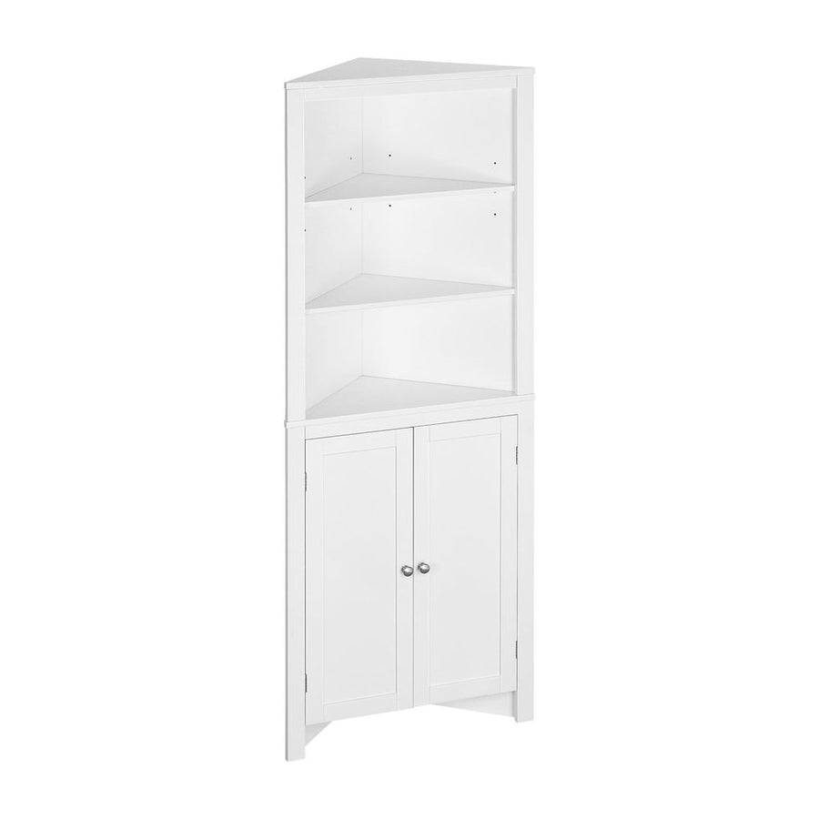 kleankin Triangle Bathroom Cabinet, Corner Bathroom Storage Unit with Cupboard and 3-Tier Shelves, Free Standing, White