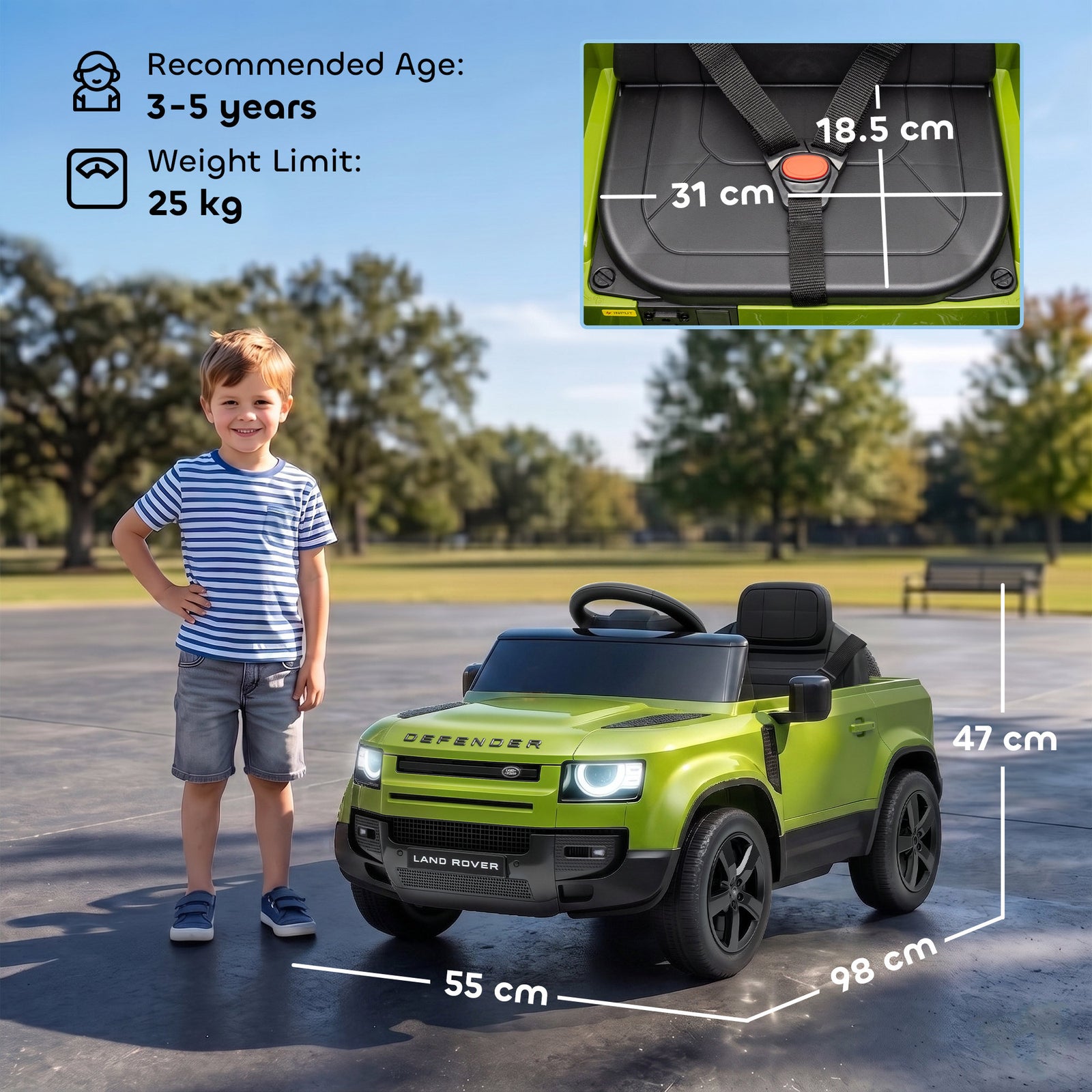 AIYAPLAY Land Rover Licensed 12V Kids Ride on Car with Remote, Suspension, Slow Start, 3 Speeds, Lights, Music, Horn, Green