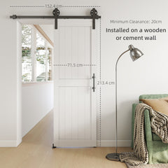 HOMCOM 152.4cm Sliding Barn Door Kit, Sliding Door with Track, Hardware, Upgraded Rollers and Floor Guide, Handle, White