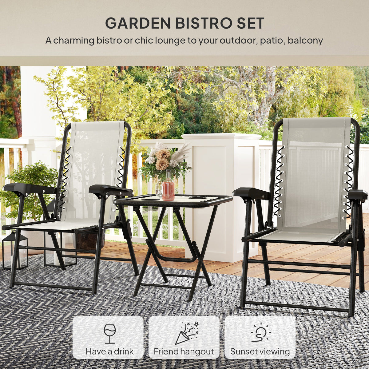 Outsunny Three-Piece Garden Table and Chair Set - Cream White