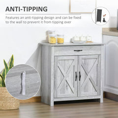 HOMCOM Farmhouse Barn Door Sideboard Storage Cabinet Coffee Bar for LIVING Room - Grey Grain