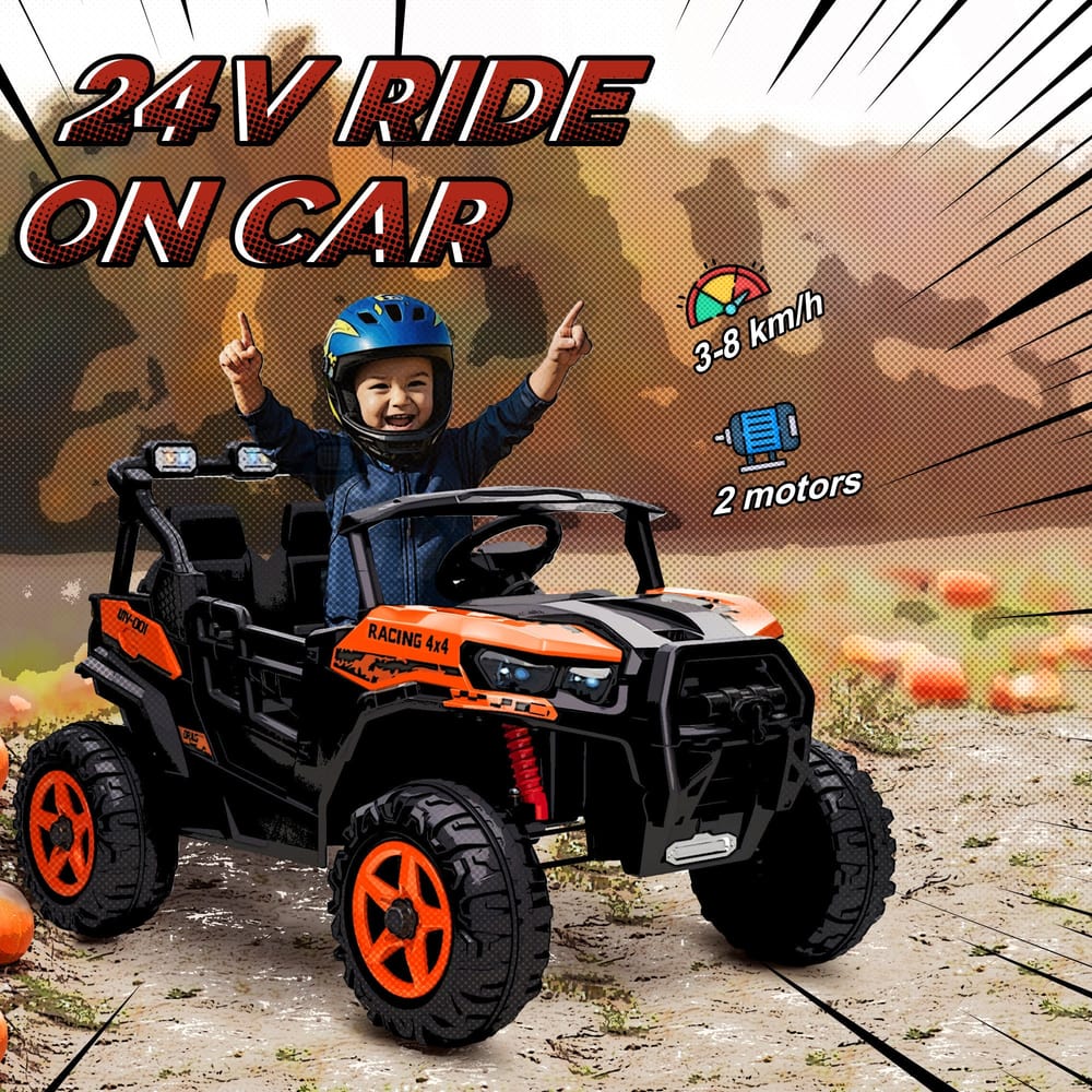AIYAPLAY 24V Electric Ride on Car, 2-Seater Electric Car for Kids with Remote, Bluetooth, Soft Start, Suspension Spring