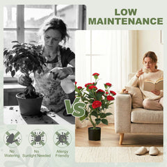 HOMCOM 65cm Artificial Camellia Flower Plant in Pot with 116 Lush Leaves & Moss Effect, Red