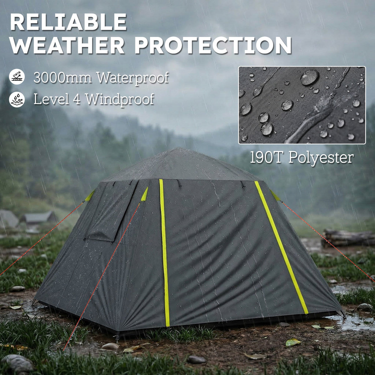 Outsunny Camping Tent 3000mm Waterproof Tent with 2 Doors for 2 Person, Grey & Green
