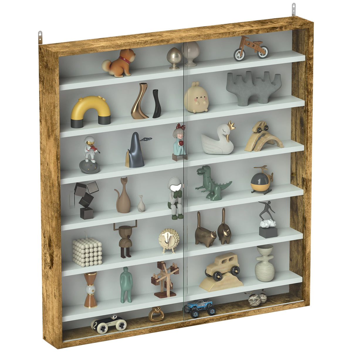 HOMCOM Six Shelf Display Cabinet, with Glass Doors - Brown