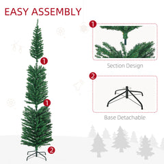 HOMCOM 7.5' Artificial Prelit Christmas Trees Holiday Décor with Colourful LED Lights, Pencil Shape, Steel Base