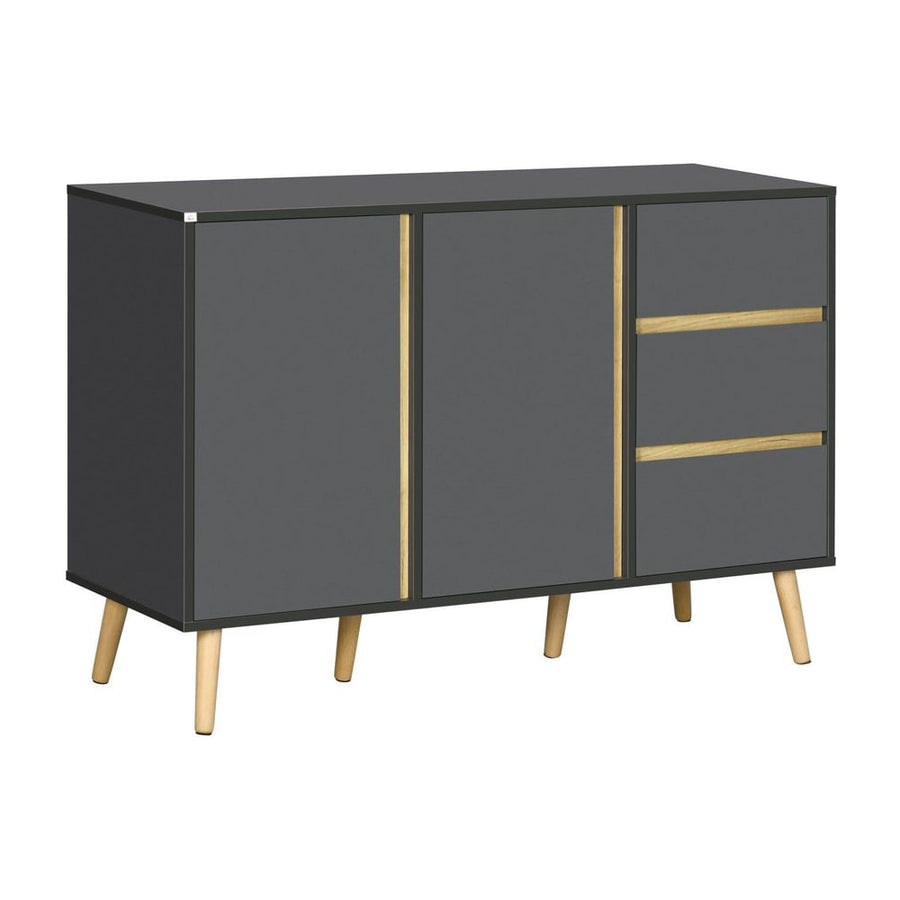 HOMCOM Sideboard, Modern Kitchen Cupboard with Double Doors and 3 Drawers, Adjustable Shelves for Living Dining Room, Dark