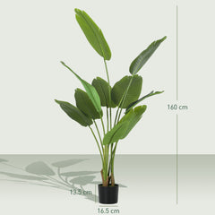 HOMCOM 160cm Tall Artificial Bird of Paradise Plant, Faux Banana Leaf Tree with PEVA Leaves and Flocking, Decorative Palm Tree in Pot for Home Office Decor, Green