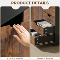 HOMCOM Multi-Storage Mobile Office Storage Cabinet - Rustic Brown